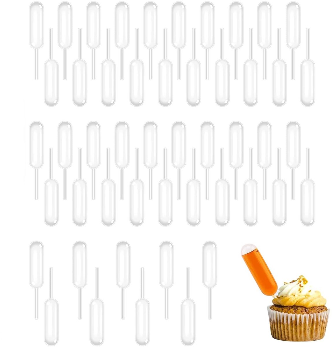 Pipet, pipet voor keuken, mini-voedselpipet, pipet, gegradueerde pipet, druppeltelling, voor chocolade, kleine cakes, ijs, jam, 4 ml, 50 stuks