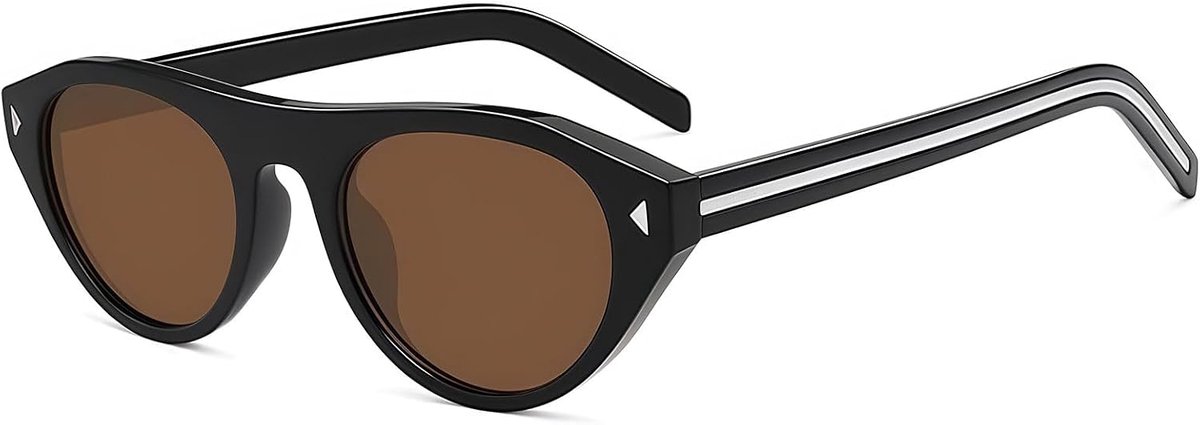 Retro-zonnebril met zwarte montuur, stijlvolle smalle ronde cat-eye zonnebril, ovale zonnebril, elegant en verfijnd, charmant en veelzijdig