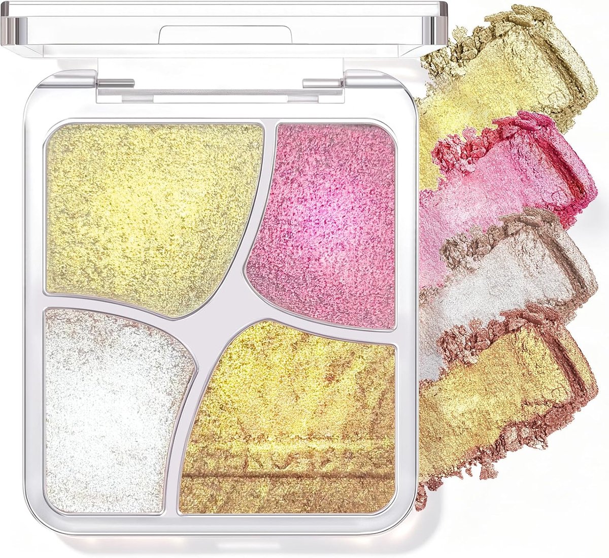 4 kleuren crème oogschaduwpalet, warme tint champagne gouden glans