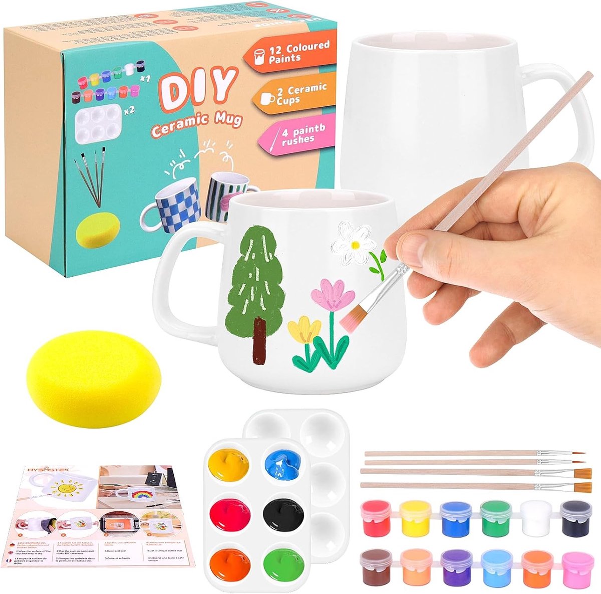 Creatieve Keramische Schilderset voor Volwassenen, Inclusief Bekers, Verf, Penselen en Schilderinstructies - Perfect Cadeau voor Verjaardag, Kerst en Halloween