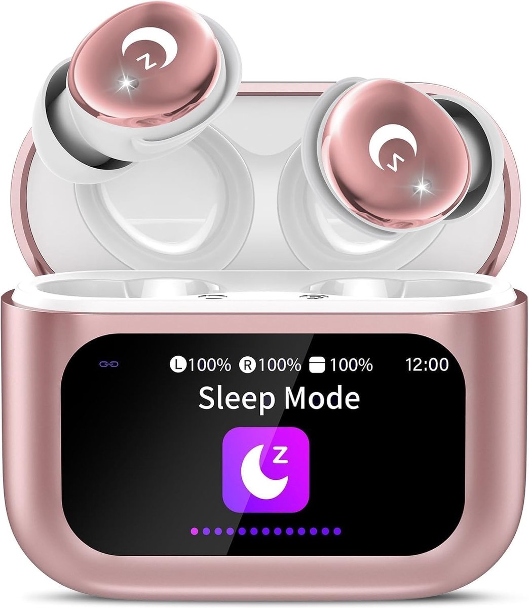 SnelShoppen - Draadloze Slaapkoptelefoon met Touchscreen, 48 Uur Bluetooth Oortjes, Draadloze Hoofdtelefoon, Lichtgewicht, Roze, Ideaal voor Slaap, On