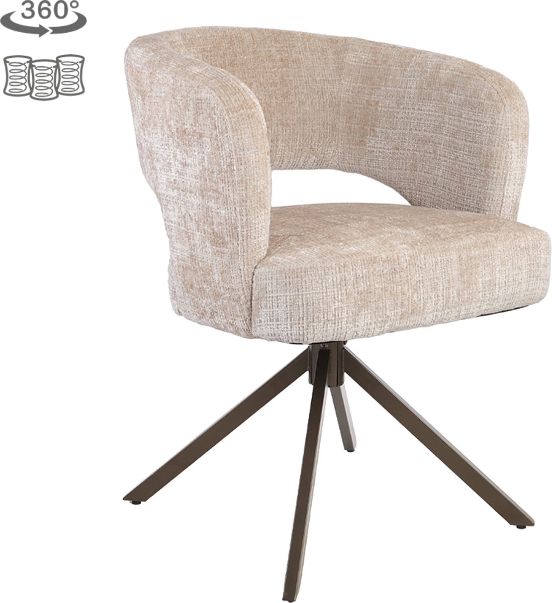 Tower Living Mura armchair 360?- fabric Cremona 14 beige - brown frame
