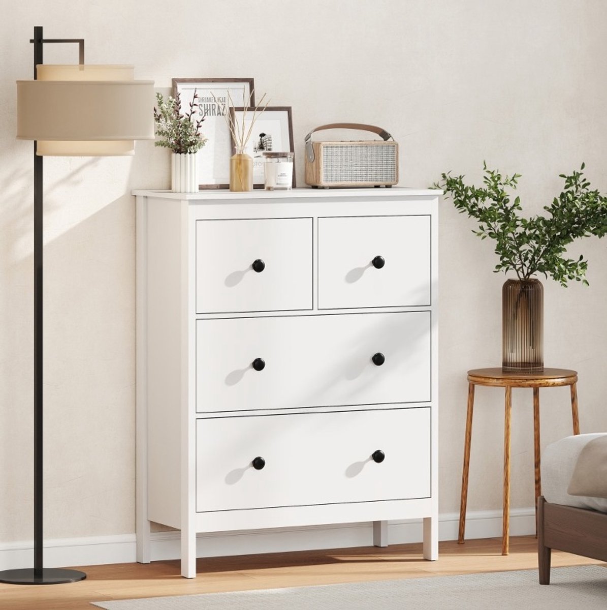 WUVRIE Ladekast 74x35x97 cm - 4 lades met kogellagergeleiders - Wit