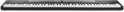Lang zwart MAX Rhapsody DP88S digitaal pianokeyboard met 88 toetsen.