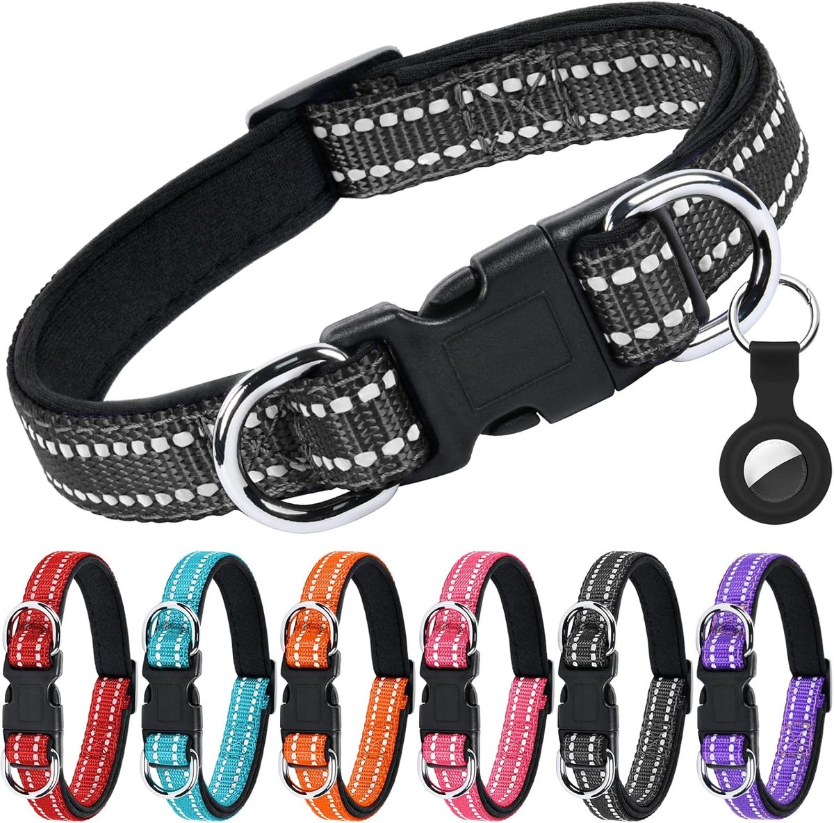 SnelShoppen - Reflecterende Nylon Hondenhalsband voor Alle Honden - Verstelbaar, Dubbele Beveiliging, Neopreen Voering, Quick Release met Double D Rin