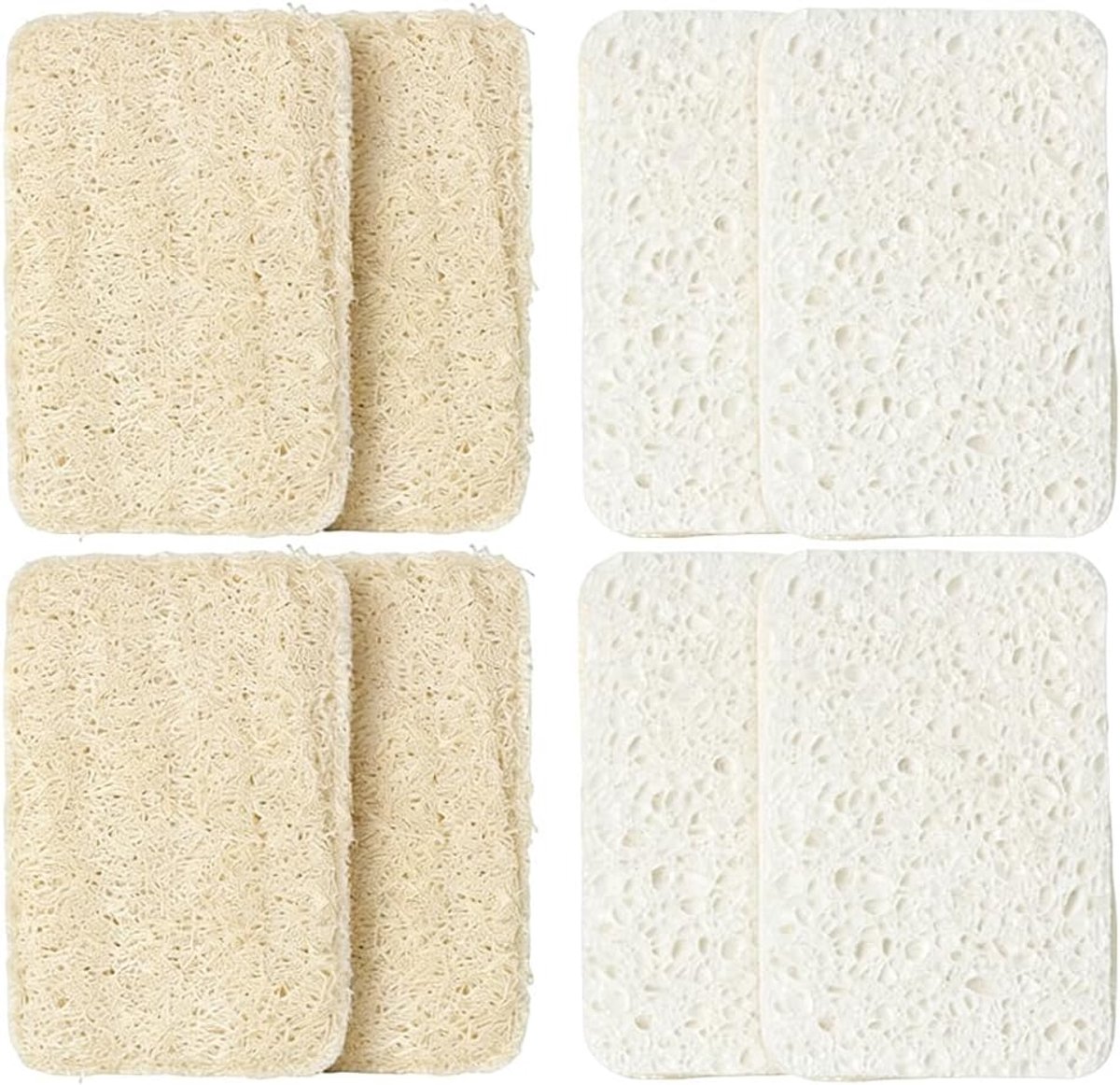 Set van 4 natuurlijke loofa- en katoenen sponzen, milieuvriendelijk keukengerei, krasvrije reinigingssponzen, ideaal - ShopVlot