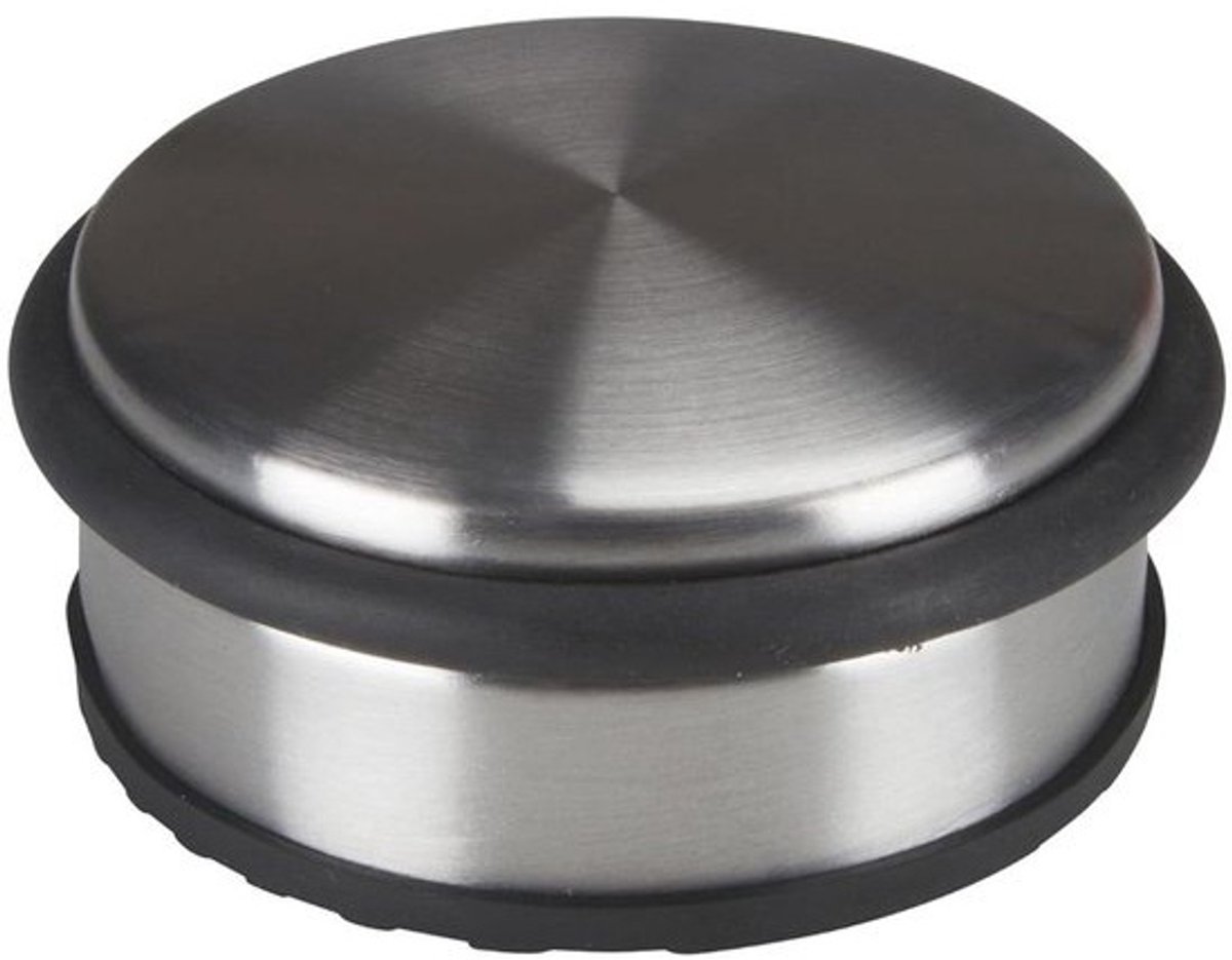 Ronde deurstopper - Van roestvrij staal - RVS - Zonder boren - Met antislipbodem - Zilvergrijs - 10 x 4 cm - 1 kg