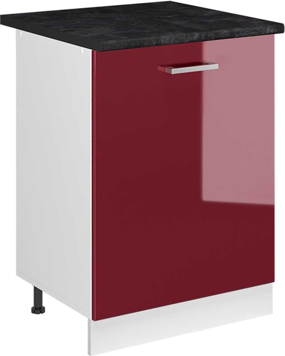 Vicco Keukenonderkast R-Line, Rode hoogglans/Wit, 60 cm met 1 deur antraciet werkblad