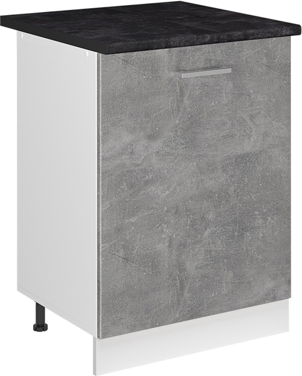 Vicco Keukenonderkast R-Line, Beton/Wit, 60 cm met 1 deur antraciet werkblad