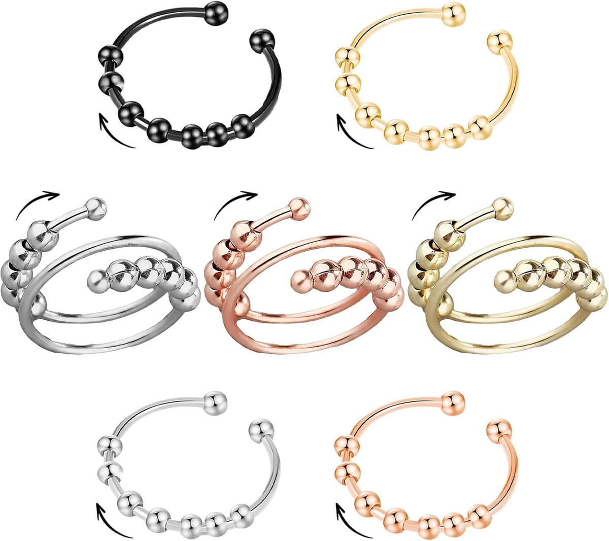 Ringen voor dames, draaibaar, anti-stress, anti-stress, ringen, roestvrij staal, tegen angst, angst, angst, fidget - zwart, zilver, goud, roségoud