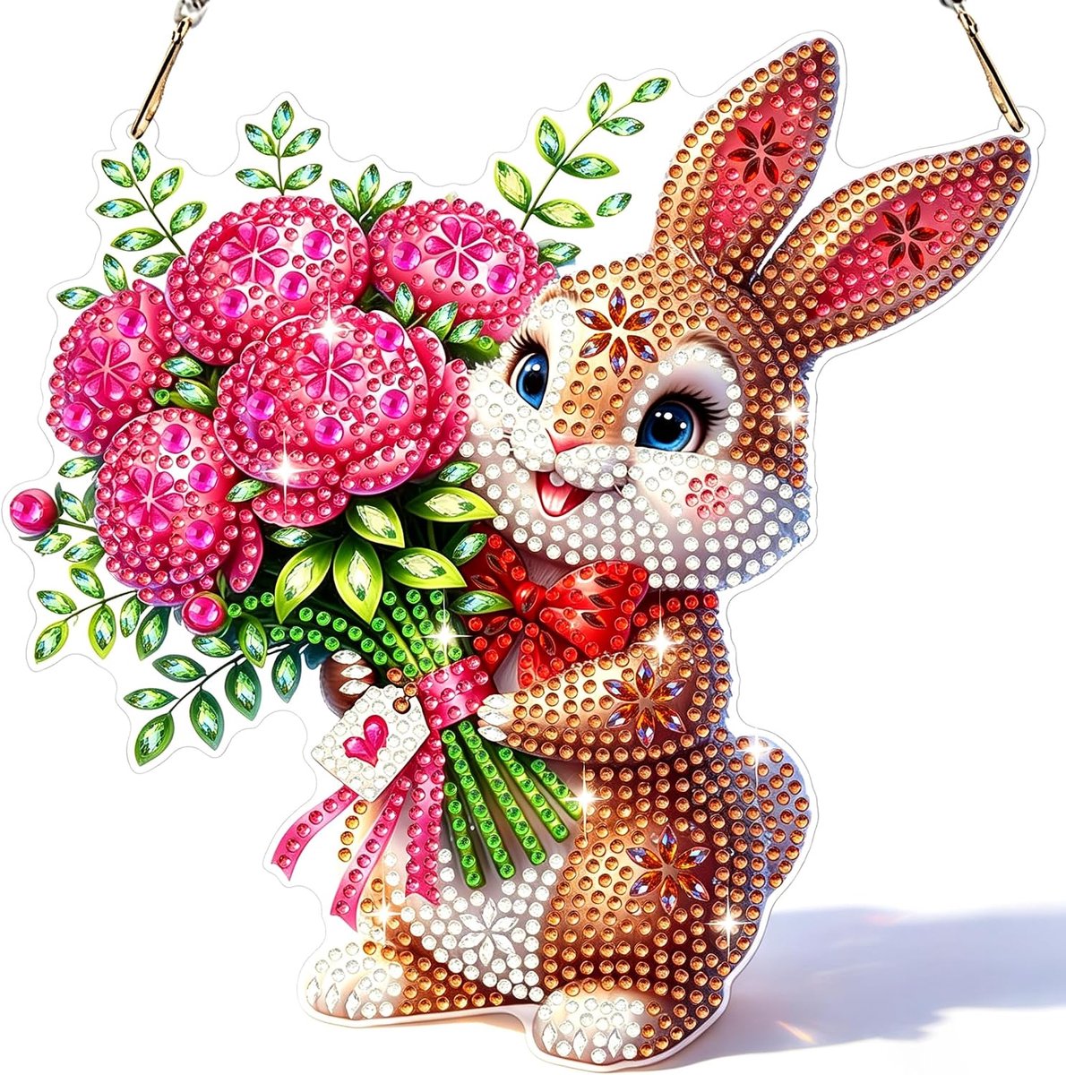 Diamond Painting Hanger paashaas, bloemenafbeelding, diamond painting, raamafbeeldingen volwassenen, kinderen, hangend ornament, motieven, knutselset voor raamafbeeldingen, muur, tuin