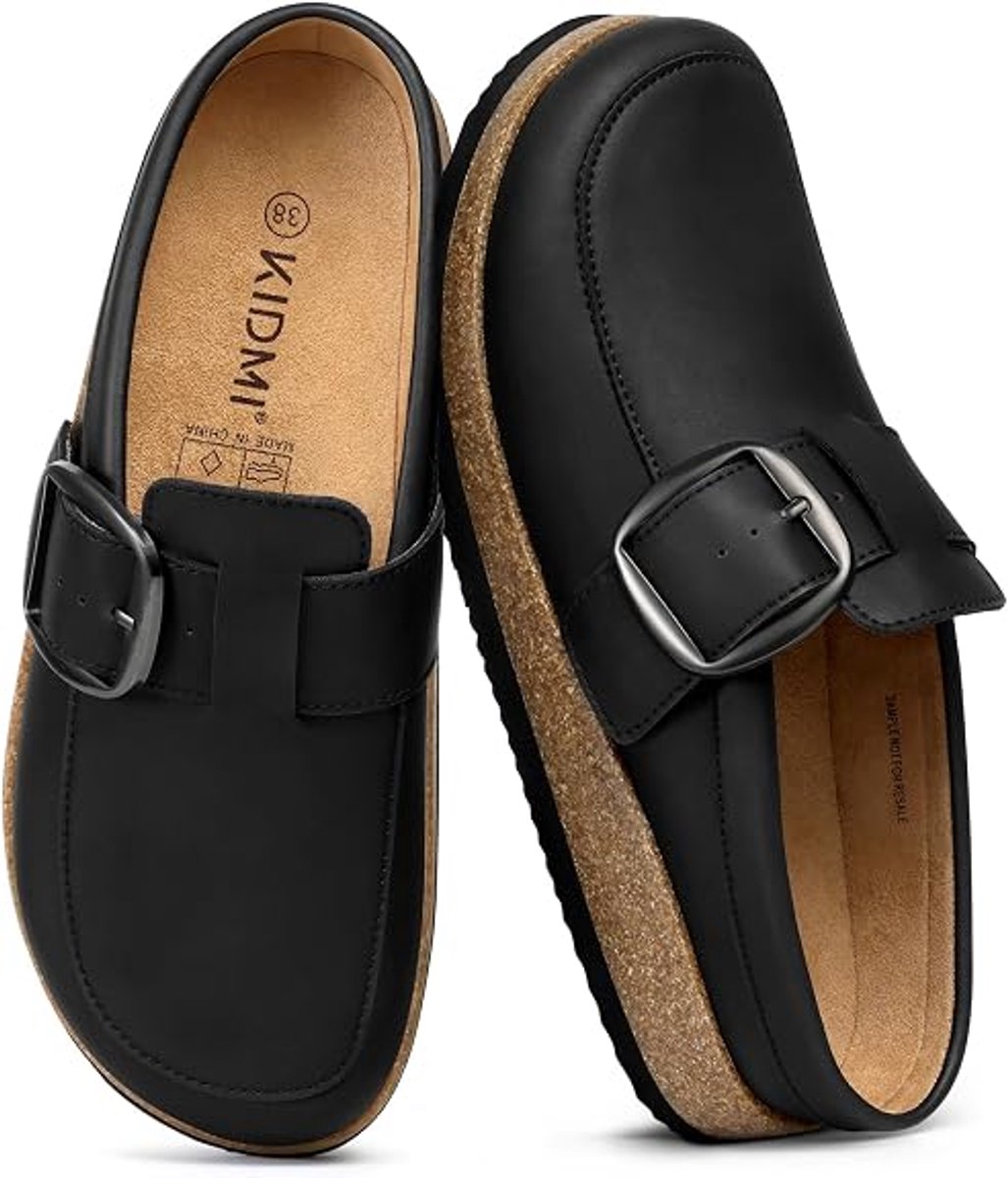 Homaxy - Unisex clogs – PU – Comfort slippers – Houten clogs - Zwart - 38 - Geschikt voor een voetlengte van 24.1cm