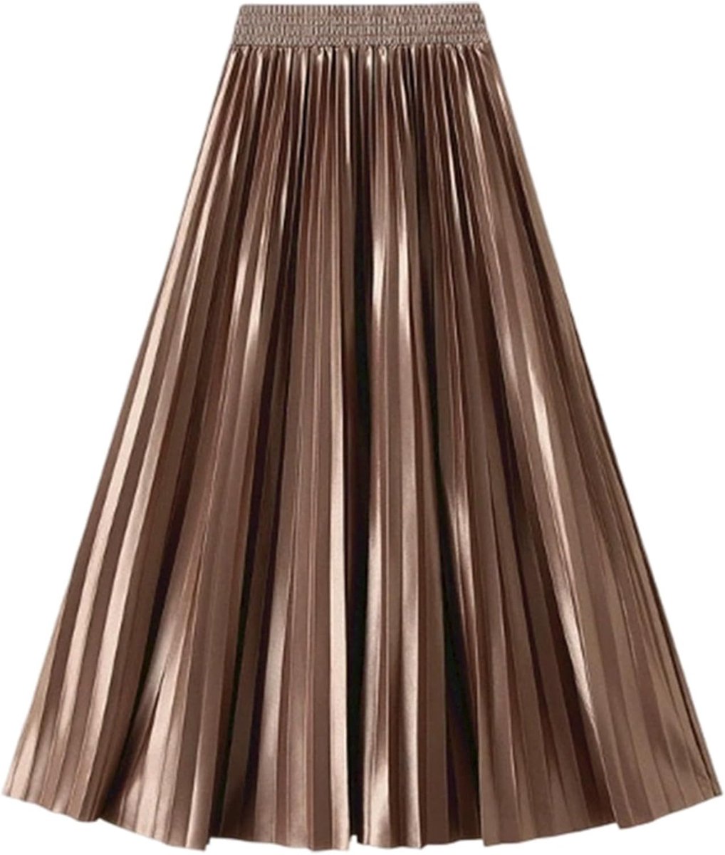 Damesrok met hoge taille, plooien, trapezium, portemonnee, uitlopend, gevoerd, zakken, riem, knopen, effen, bedrukt, bloemen, gestreept, rekbaar, A92