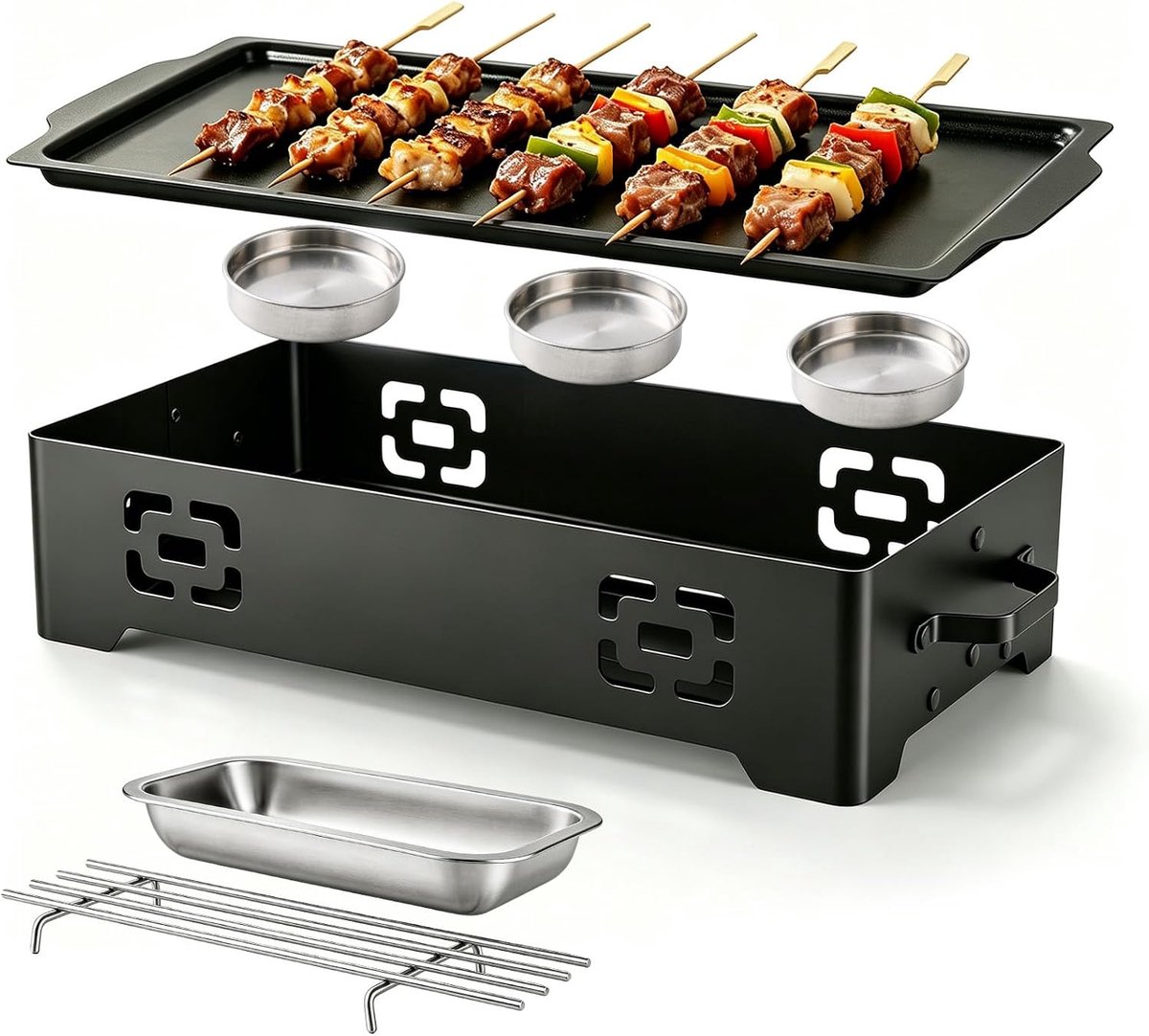 Joyzan Verwarmingsplaat voor BBQ, warmhoudcontainer van roestvrij staal met anti-aanbaklaag, barbecue met 3 - ShopVlot