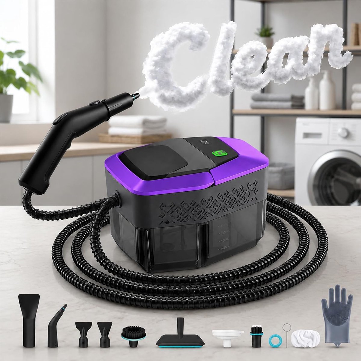 2500 W stoomreiniger, handapparaat, 15 seconden opwarming, 145 °C, draagbare stoomreiniger voor thuis, met 1800 ml - ShopVlot