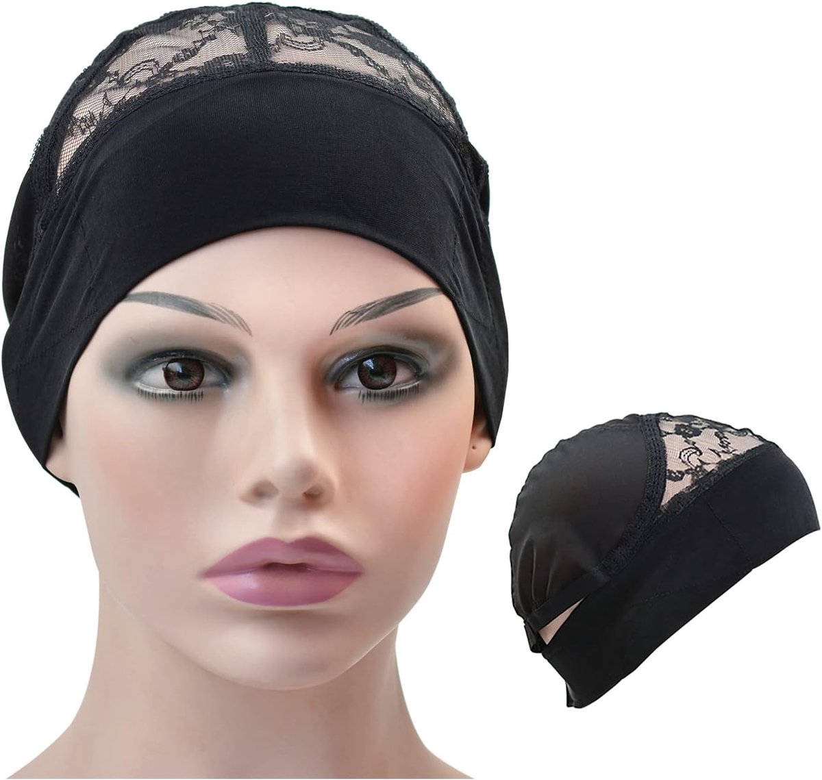 Headband Wig Cap Lace Mesh Wig Caps Wig Grip Cap with Adjustable Elastic Band for Making Wigs (Black) - ShopVlot