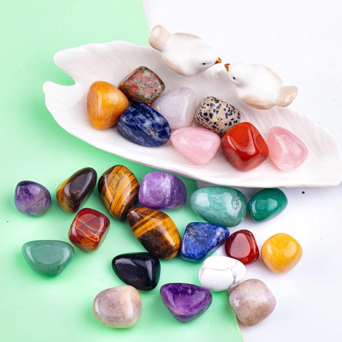 100g halfedelstenen edelstenen helende stenen kristallen helende stenen set voor vazen, geluksstenen, trommelstenen, kristallen stenen stapelstenen decoratiestenen edelsteenset in kleurrijke