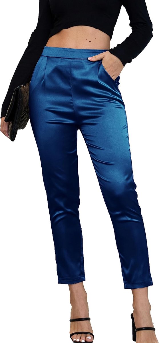 Zijdeachtige jurk voor dames, casual, elastisch, hoge taille, stretch, elegante broek, broek