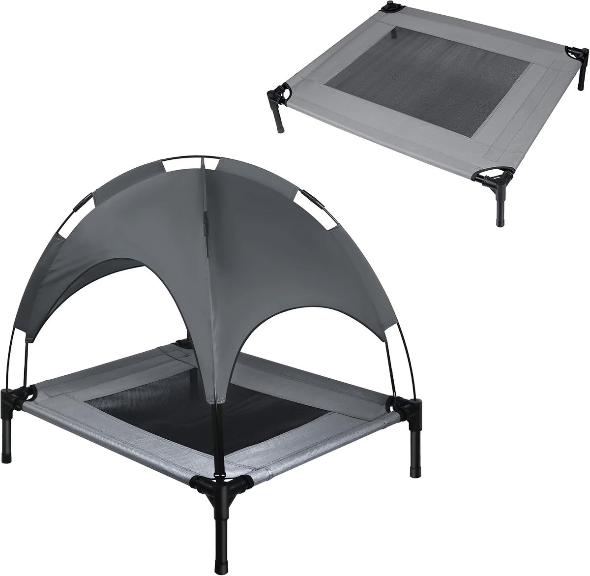 Hondenbed met baldakijn Hondenligplaats Outdoor 2 in 1 Huisdierenbed Hondenbank Verhoogd Kattenligplaats Kattenbed voor Katten en Kleine Grote Honden, 76x76x61cm