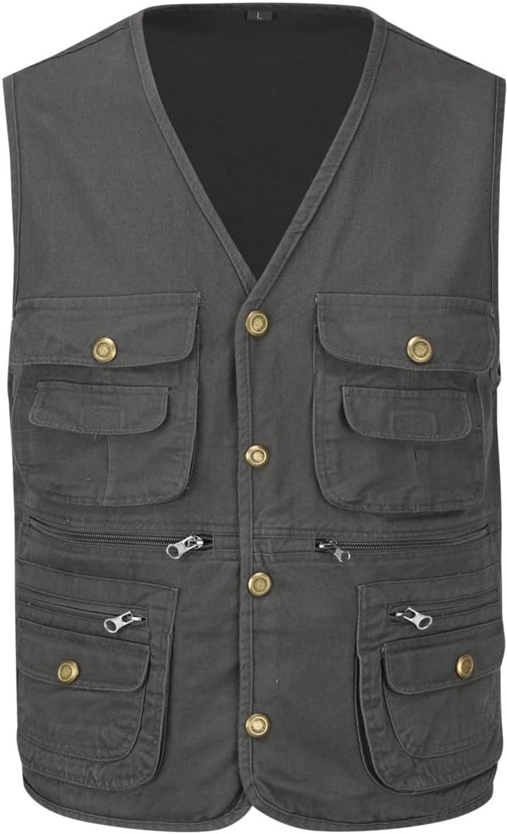 Mannen Multi Pocket Gilet Outdoor Vissen Vest Katoen Fotografie Jacht Safari Vest Utility Mouwloze Jas