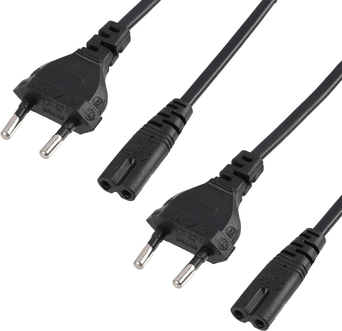 2 stuks netsnoer eurostekker type C naar C7-aansluiting (Euro 8), 1,5 m Euro netsnoer 2-polig, 1,5 m eurostekker kabel, robuuste C7-kabel voor opladers, huishoudelijke apparaten, kantoorapparaten