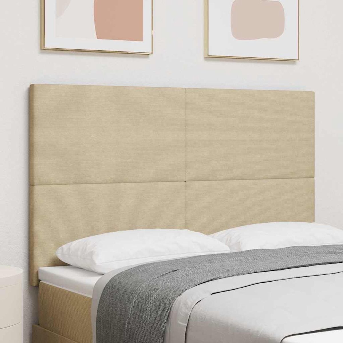 Hoofdeinde 160 cm van corduroy stof in grijs en groen, gemaakt van hout en houtmaterialen, polyester achterkant. Voorzien van ingebouwde RGB LED-strips