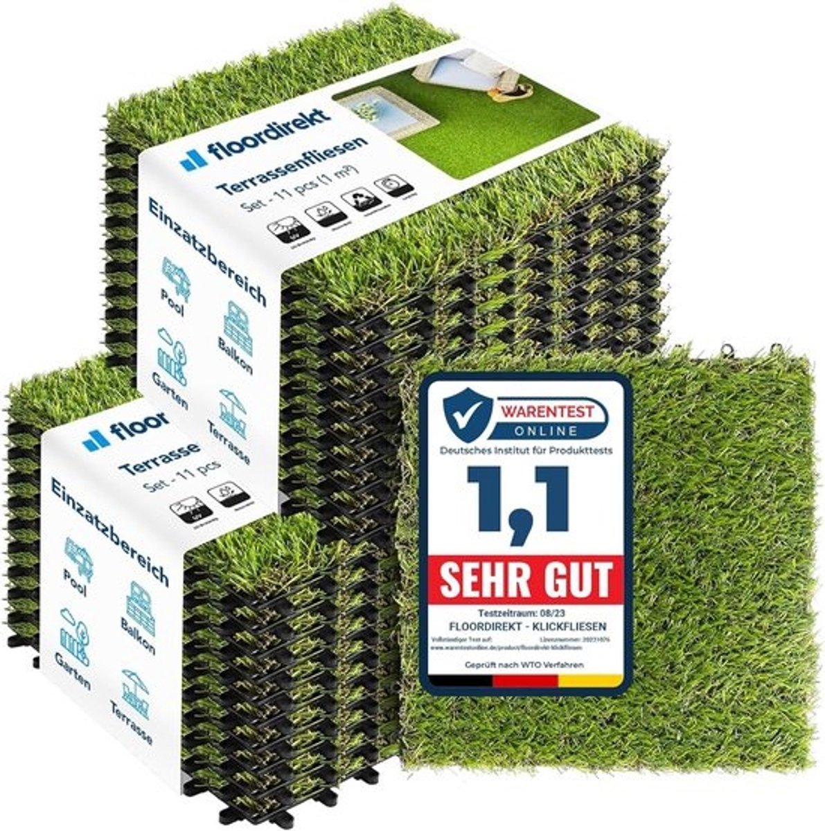 Gazonkliktegels - 30 x 30 cm | Terrastegels - voor balkon en terras | weerbestendig - met drainagefunctie | duurzame vloerbedekking
