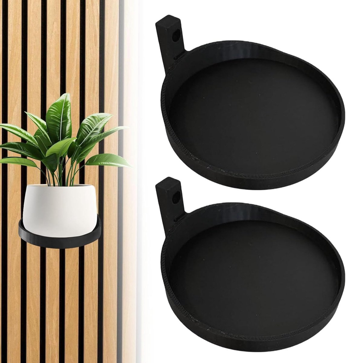 Set van 2 plantenrekken voor geluidsabsorberende panelen – Zwart decoratief rek voor geluidsabsorberende panelen - ShopVlot
