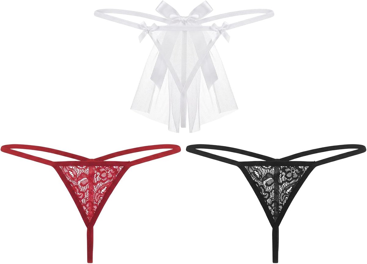 Ondergoed stringtjes met verstelbare bandjes, lingerieset, one size fits most, wit, zwart, rood
