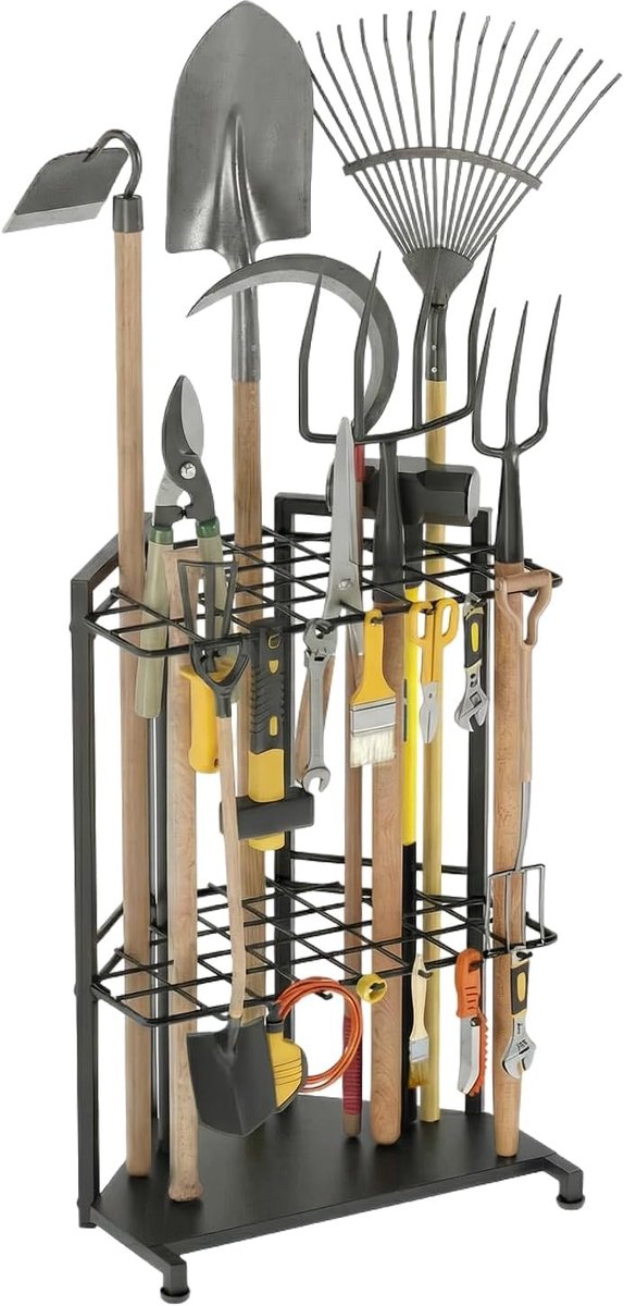 SnelShoppen - Garden Tool Organizer, Tuin Gereedschap Houder, Opslagrek met Haken, Ruimtebesparende Tuin Tool Storage voor Garage, Schuur, Tuin en Bin