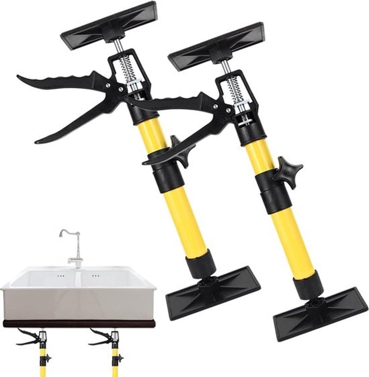 Steunstangen - 2 stuks - Hulpstukken voor kasten - Voor het monteren van kasten - Verstelbaar - tot 59 cm - Draagkracht - 40 KG - Geel