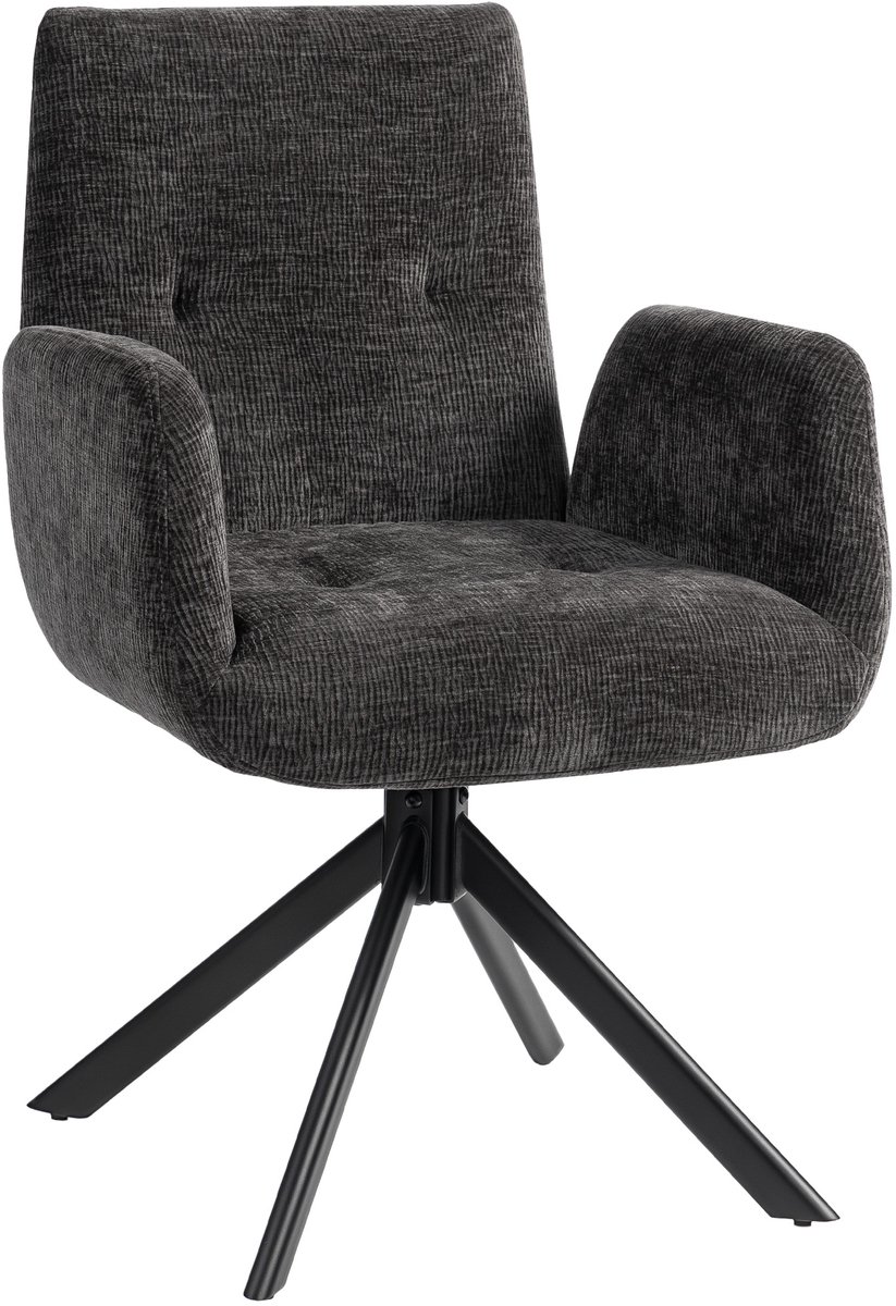 Homona Draaifauteuil - 360° draaibaar - Met knoopdetails - 60 x 61 x 88 cm - Zwart