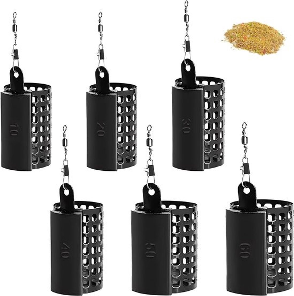 Voederkorven set - Visvoerkorven - Vissen lokken - Corrosiebestendig metaal - 6 stuks 10-60g - Zwart
