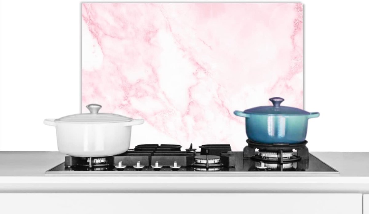 Spatscherm Keuken - 60x40 cm - Marmer - Wit - Roze - Chic - Marmerlook