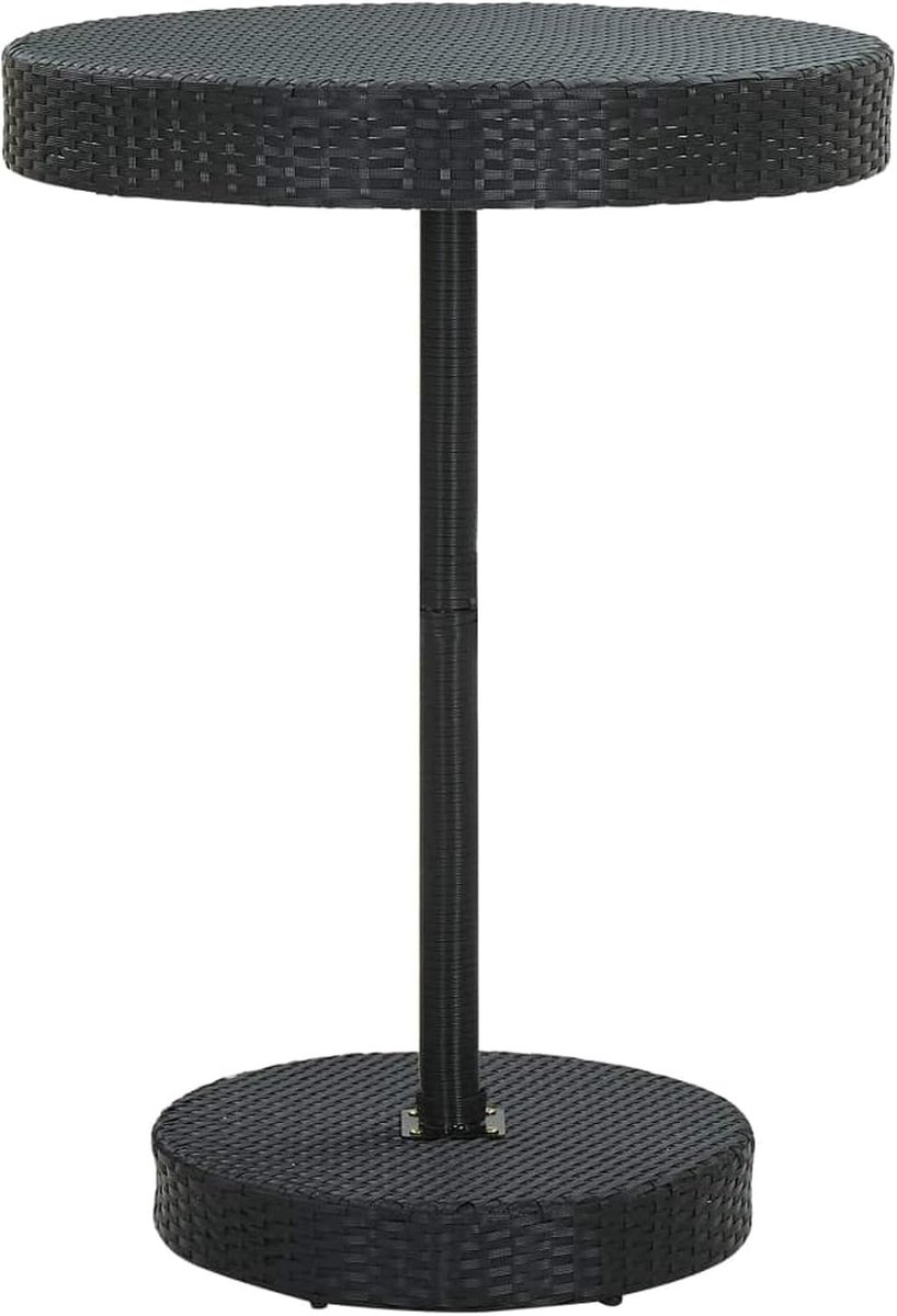 Ronde tuintafel van polyrotan zwart/grijs en staal 75,5 x 106 cm, ronde buitentafel van polyrotan 75,5 x 106 cm, ronde bistrotafel