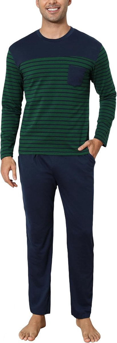 Pyjama heren pyjama lange winter katoen nachtkleding mannen set lange mouwen gestreept