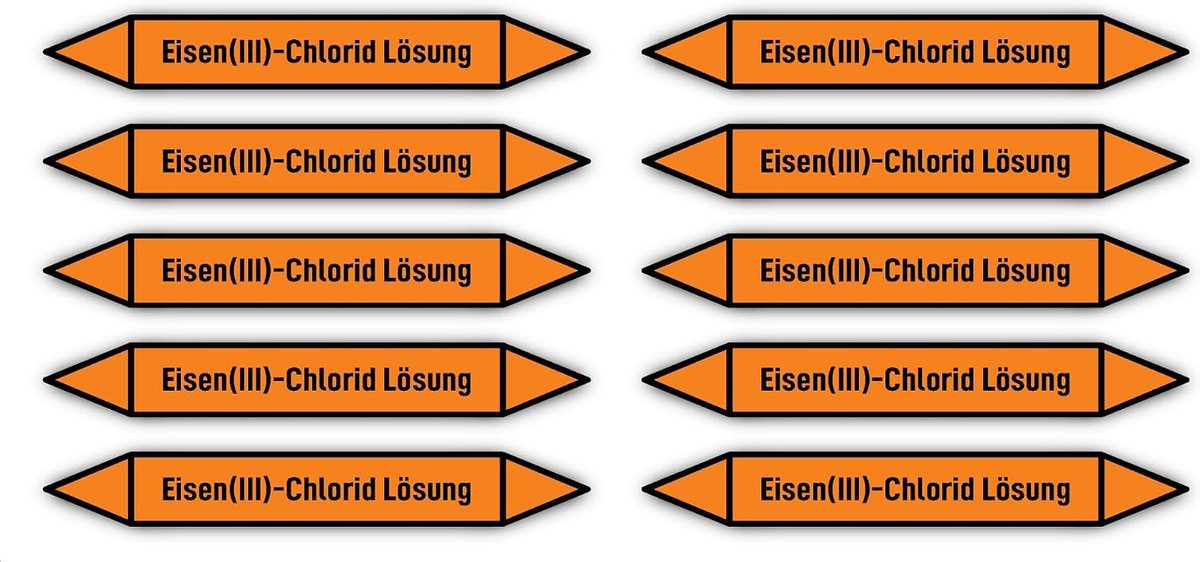 100 x 15 mm, 10 stuks - groep 6 - zuren - pijpleidingmarkering - volgens DIN 2403 - taal: Duits - ijzer(III)-chloride-oplossing