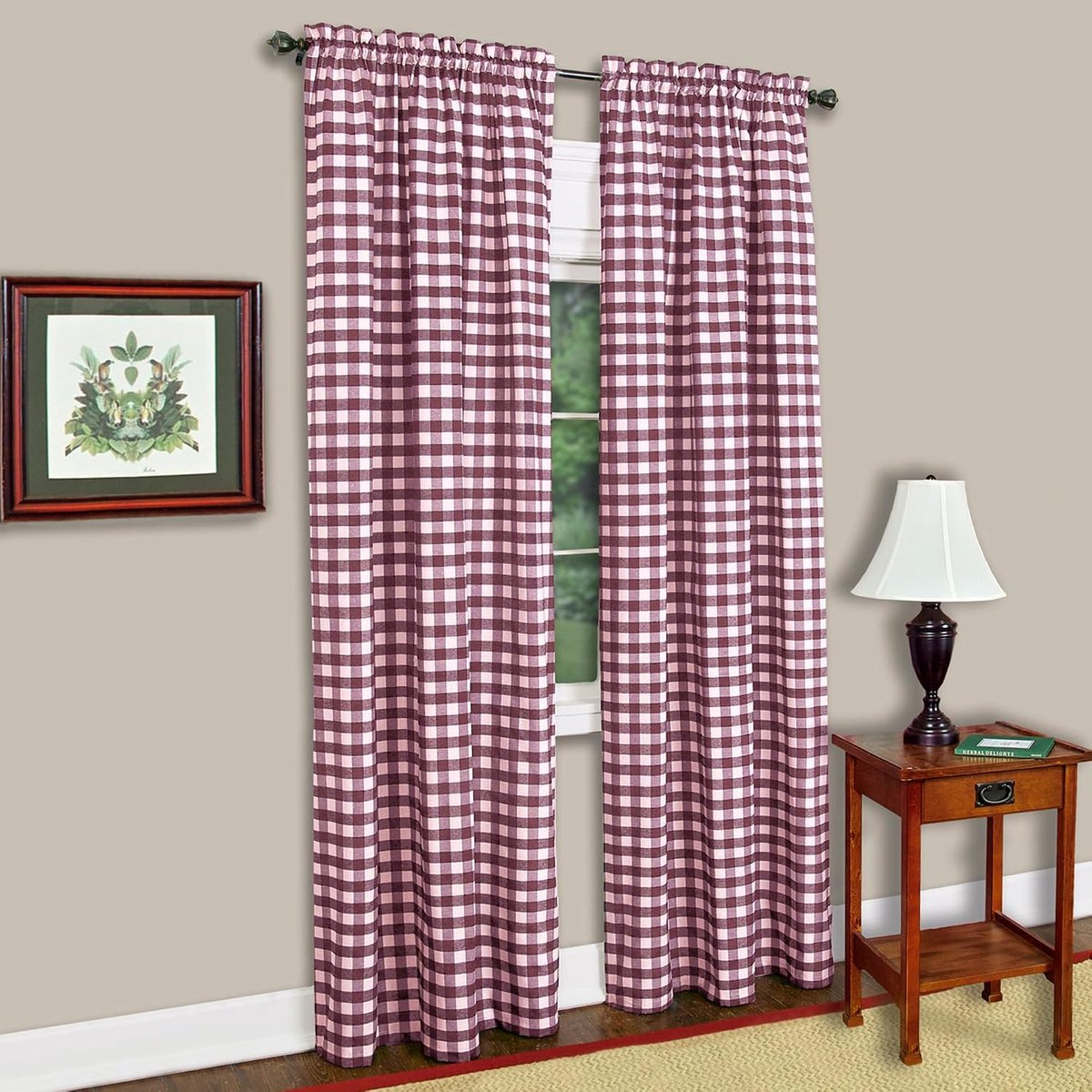 Geruite raamgordijn - 106 cm breedte, 160 cm lengte - bordeaux en ivoor plaid - lichtfilterende boerderij landgordijnen voor slaapkamer woonkamer en eetkamer door Achim Home Decor