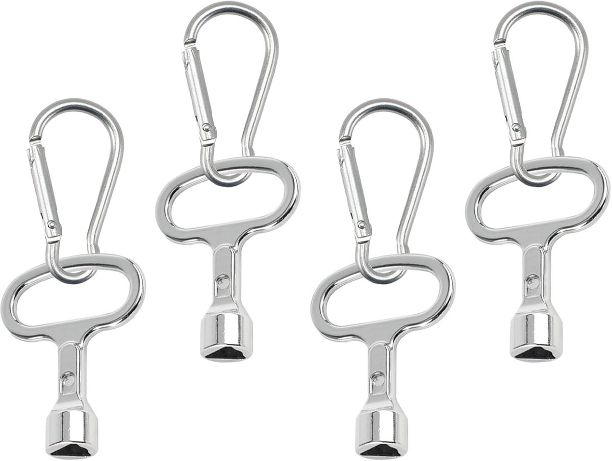 4-delige metersleutelset - metalen driehoekige sleutel met sleutelhanger, universele sleutel voor gas/water/elektrische meterkast - aluminiumlegering, zilver