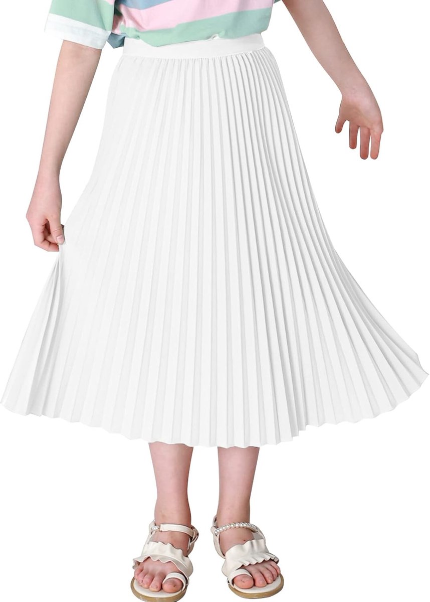 Meisjesrok van chiffon, elastische taille, A-lijn oscillerende rok, elegante midi-rok met zachte voering, 4-16 jaar/105-170 cm