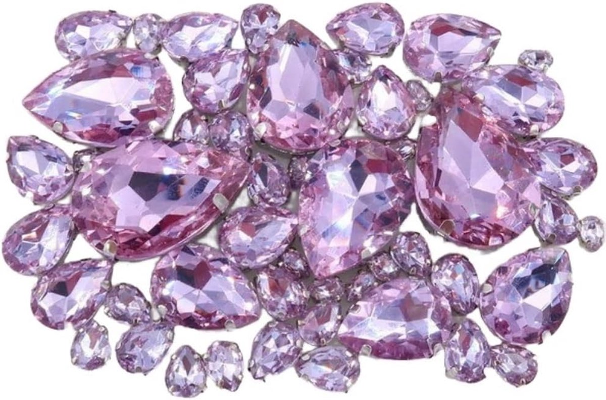 50 stuks strass-steentjes om op te naaien, waterdruppelvorm, sierstenen, diamant, glazen strassteentjes met gat, kristallen strass, voor doe-het-zelf kleding, schoenen, tas, decoratie, paars