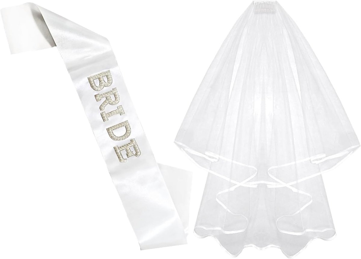 Witte Bruids Sjerp en Bruidsluier Set voor Vrijgezellenfeest, Gastcadeaus en Bruiloft Accessoires