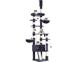 Krabpaal, in hoogte verstelbare XXL kattenboom 250cm-280cm, die tot aan het plafond reikt, kattentoren voor grote katten, met hol, rookgrijs 0MPJ091G
