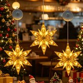 Luckystar LED Kerstverlichting Raam - 3 Sneeuwvlokken - Warm Wit - 20 cm - Op Batterijen - Met Zuignap