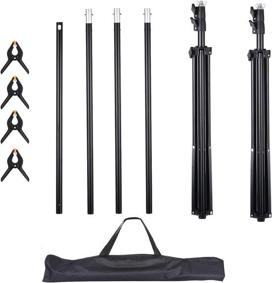 Achtergrondstandaard, 2 x 3 m, verstelbare set steunen voor achtergrond, greenscreen standaard, fotoachtergrond standaard, achtergrondframe met 4 stuks klemmen voor fotografie, videoportret. — afbeelding 2