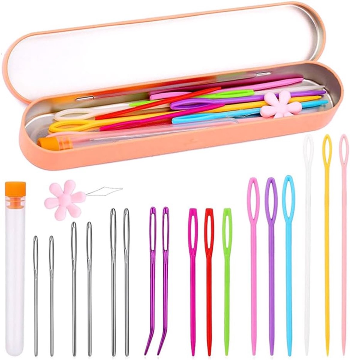 Oog Kralen Borduurnaalden Grote Oog Naalden Scherpe Aluminium Breinaald Set Plastic Bead Stopnaalden Threader Sets Voor Naaien Maken Trui Breien Diy Garen Craft