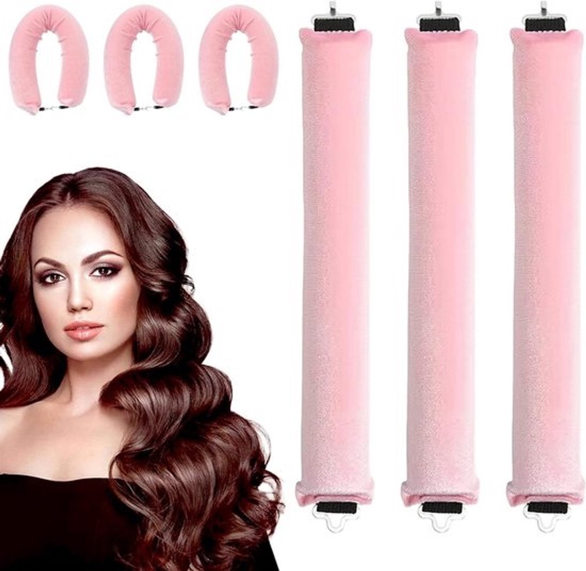 3-delige set krulspelden zonder hitte voor krullend haar - Haarrollen voor 's nachts zonder warmte - Zachte haarrollen met haak voor stijlvolle krullen - Roze
