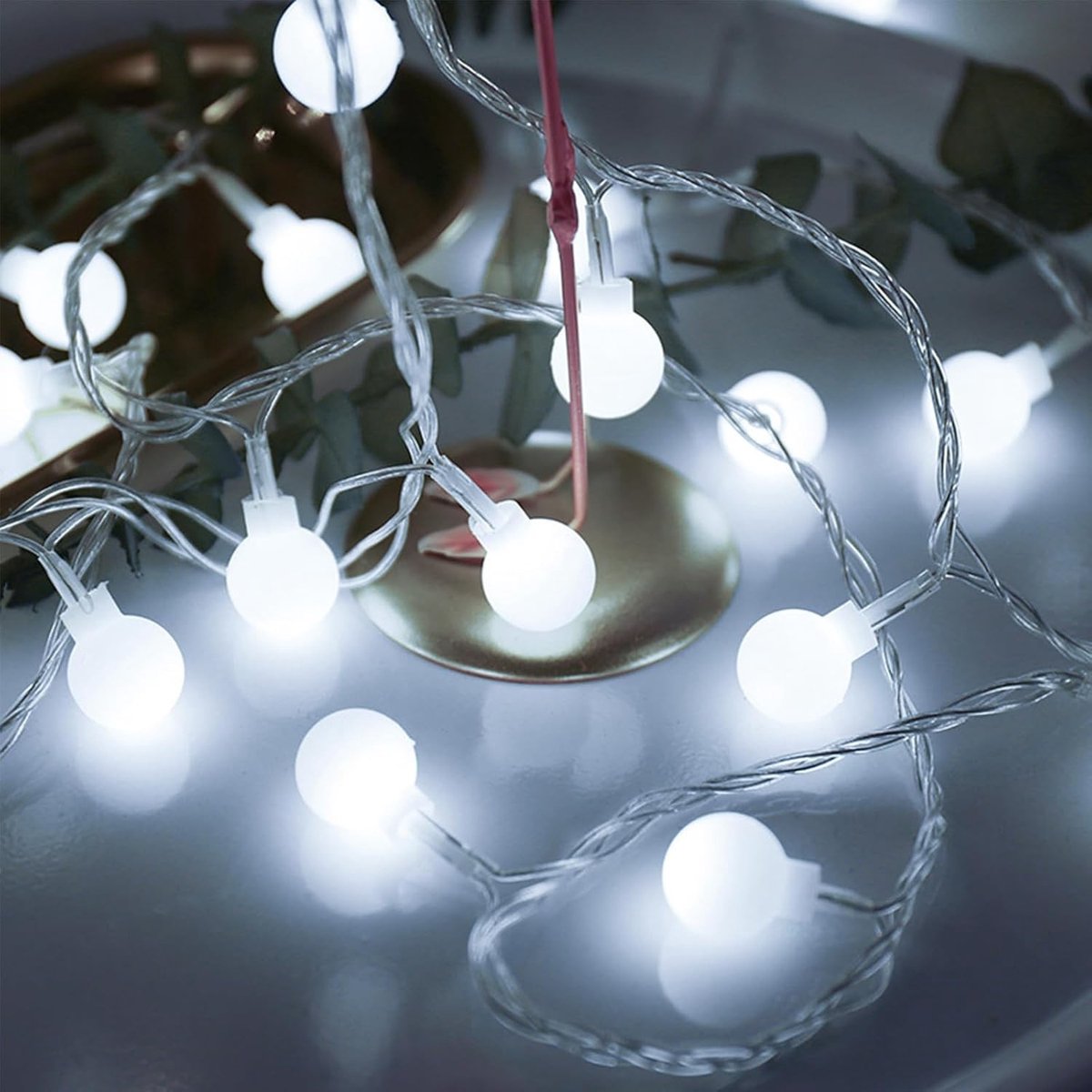 Sfeervolle LED Fairy Lights van 3 m met 20 Witte Bollen, Accu-aangedreven, Flitsfunctie voor Bruiloft, Feest, Kerst en Tuindecoratie