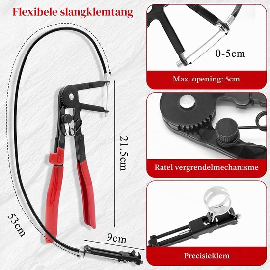 Set van 4 Slangklemmen Tang voor Onderhoud van Voertuigen, Inclusief Rechte en Verstelbare Tang, Perfect voor Slangklemmen en Verwijderen van Slangen — afbeelding 2