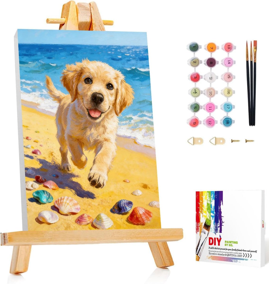SnelShoppen - Hond Schilderen op Nummer Set voor Kinderen 7+ met Lijst en Ezel - Dieren Schilderen, Doe-Het-Zelf Knutselset 20x20 cm, Creatief Cadeau